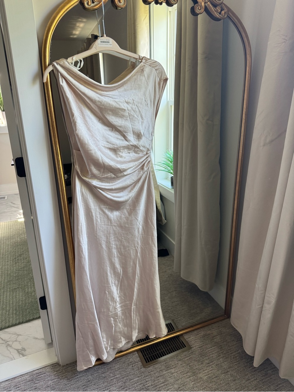 Selfie Leslie One-Shoulder Satin Dress in Ivory